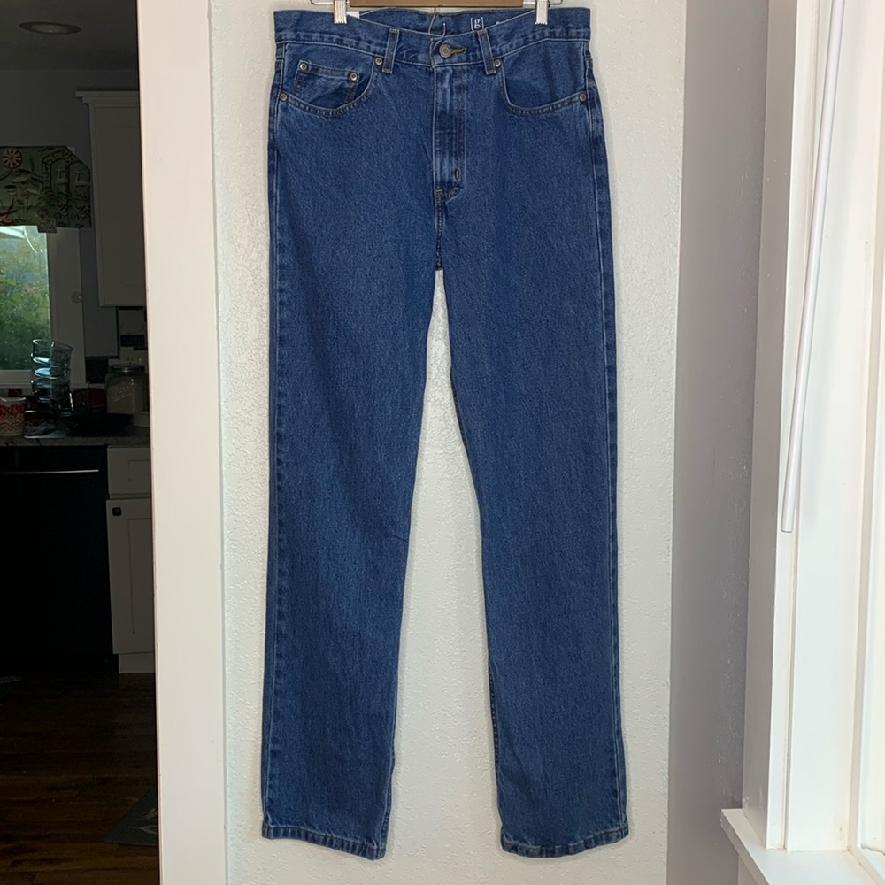 New George dark mid wash blue denim jeans regular fit straight leg 100% cotton